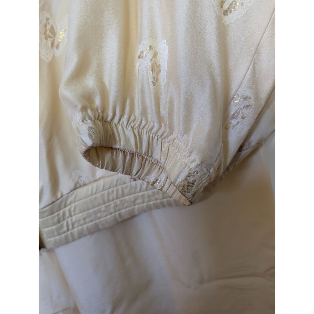 Vintage 90s Silk Butterfly Tracksuit Set Champagne Boho Luxe Size L Pale Yellow - Picture 14 of 15